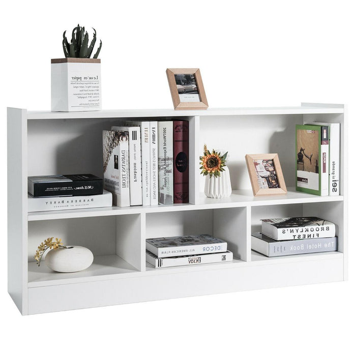 Wooden Bookcase - Two-Tier Design with Five Storage Cubes in White - Perfect for Organising Any Room or Office Space