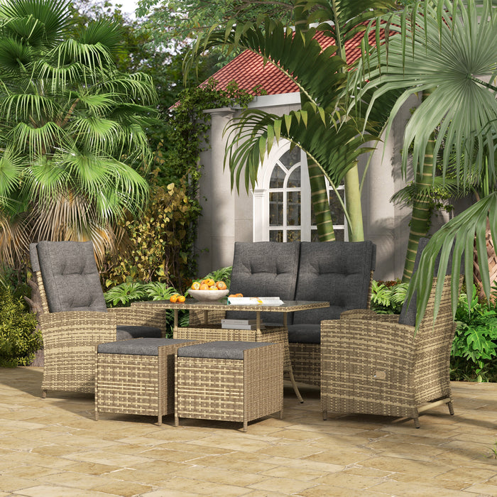 Six-Piece Rattan Garden Furniture Set - Reclining Chairs in Elegant Grey - Perfect for Outdoor Relaxation and Entertaining Guests