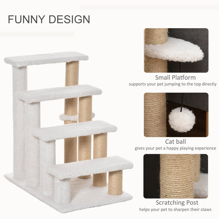 Elderly Cat 4-Step Staircase - Scratching Post Ladder with Platforms & Play Ball - Ideal for Aging Cats & Kittens to Climb and Play