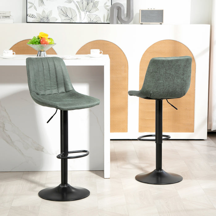 Adjustable & Swivel Barstools Set of 2 - Counter Height Dining Chairs with 360° Rotation and Footrest, Green - Ideal for Home Pubs and Kitchens