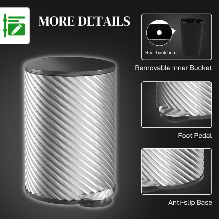 Stainless Steel 20L Kitchen Trash Can - Soft-close Lid & Fingerprint-Proof Pedal Bin - Ideal for Home & Office Waste Management With Removable Bucket