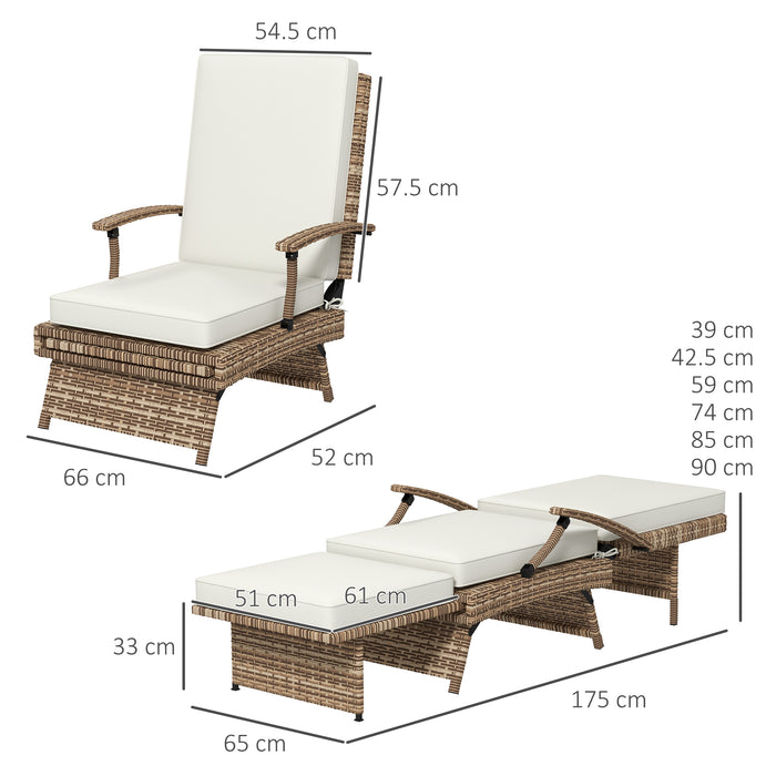 Foldable Outdoor PE Rattan Recliner Chair with Cushion - Adjustable Back, Retractable Footrest, 80° Recline Feature - Ideal for Patio and Garden Lounging