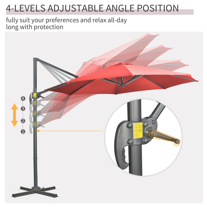 Cantilever Parasol with Cross Base - 3x3 Meter UV Protection Outdoor Umbrella in Wine Red - Ideal Shade for Garden Patio and Decking