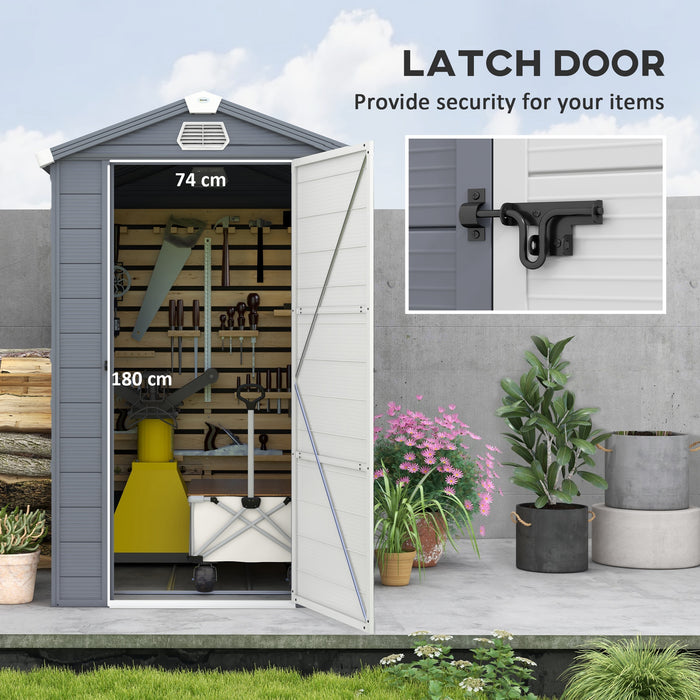 4 x 6ft Garden Shed with Foundation Kit - Polypropylene Outdoor Tool Storage, Ventilation Slots, Lockable Door, Grey - Ideal for Garden Equipment Security and Organization