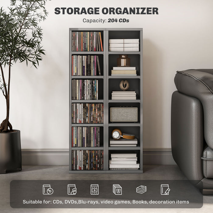 CD Storage Unit Pair with 102 Capacity - Sleek High Gloss Grey Finish - Ideal for Music Collectors and Organizational Enthusiasts