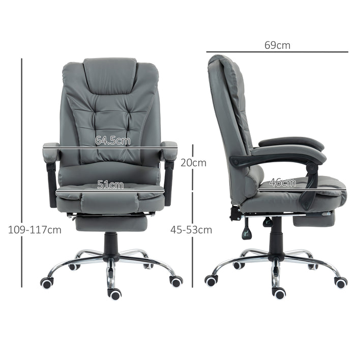 Executive Swivel Office Chair - PU Leather with Reclining Backrest and Retractable Footrest - Comfortable Home Workstation Seating Solution