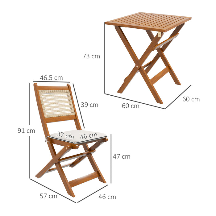 3-Piece Foldable Bistro Set in Natural Wood - Compact Outdoor & Indoor Furniture - Perfect for Small Spaces and Patios