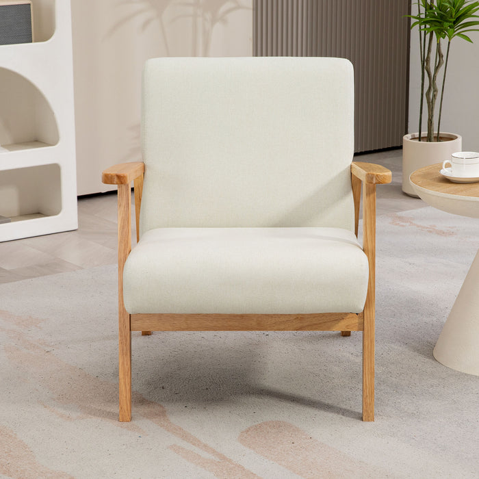 Modern Cream White Fabric Accent Chair - Padded Armchair with Durable Rubber Wood Frame - Elegant Seating for Living Room Comfort