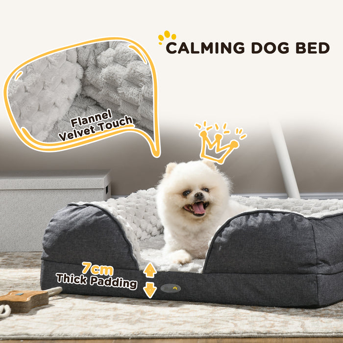 Calming Pet Bed for Small Dogs - Plush Mattress with Removable Cover & Anti-Slip Base, 70x50x18cm - Charcoal Grey Comfort Zone