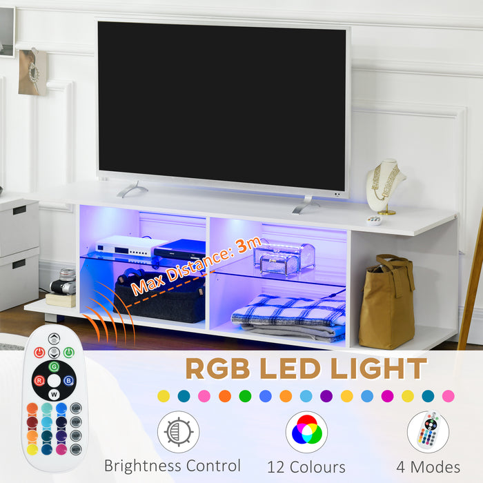 Modern 145cm TV Stand with Glass Shelves - RGB LED Illumination for Displays up to 60-inch - Stylish Living Room Media Storage Solution