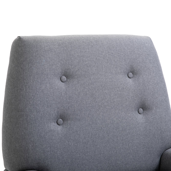 Nordic Padded Wooden Armchair - Single Cushion with Button Tufted Seat and Sponge Padding - Ideal for Scandinavian-Styled Living Room or Bedroom Comfort