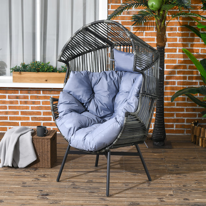 Steel Frame Garden Egg Chair - PE Rattan Leisure Chair with 14cm Thick Seat Cushion, Comfortable Headrest, and Adjustable Feet in Mixed Grey - Ideal for Patio Relaxation and Cozy Outdoor Nooks