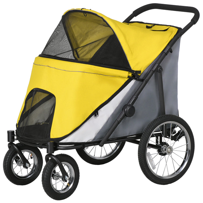 Foldable Canine & Feline Cart - Washable Cushion, Storage Bags & Safety Leash Features - Ideal for Medium to Large Pets on the Go, Vibrant Yellow