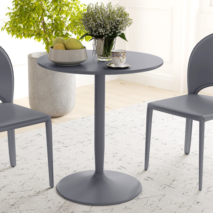 Modern Round Dining Table - Steel Base with Non-slip Foot Pad for Stability - Space-Saving Design Ideal for Small Dining Areas, Grey Finish