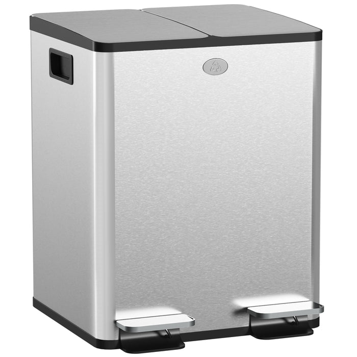 Dual 20L Pedal Bins - Steel Kitchen Trash and Recycling Combo with Soft-Close Lids & Fingerprint-Proof Finish - Ideal for Waste Management in Home or Office