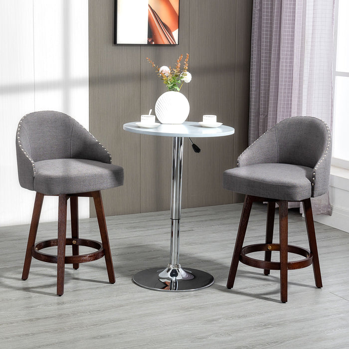 Nailhead Trim Bar Stools (Set of 2) - Rubber Wood Legs & Comfort Footrest, Dark Grey - Ideal for Breakfast Counters, Dining & Pub Areas
