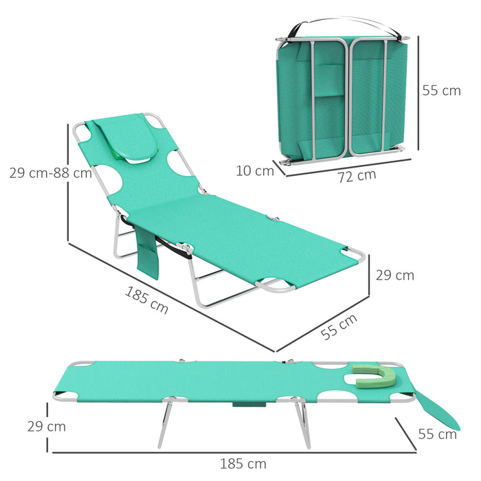 Foldable Sun Lounger Set of 2 with Reading Hole - Adjustable Reclining Chair with Side Pocket and Headrest Pillow - Perfect for Patio Relaxation and Sunbathing