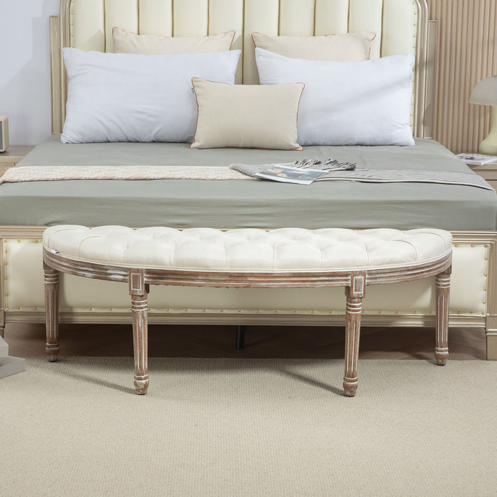 Padded Half Circle Bedroom Bench - Cream White, Elegant End of Bed Seating - Ideal for Master Suite & Guest Room Decor