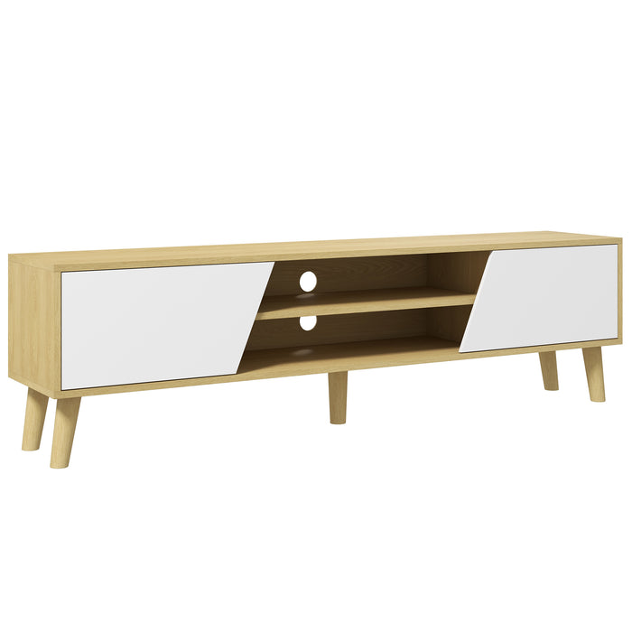 Aosom UK TV Stand - 65" Oak and White Television Unit with Storage Shelves & Soft-Closing Door - Ideal for Living Room and Bedroom Cable Management