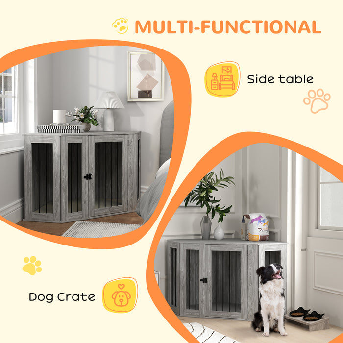 Dog Crate Side Table with Comfy Cushion - 2-in-1 Indoor Pet Enclosure & Modern Furniture - Ideal for Home Comfort & Pet Security, 122x61x71cm, Grey