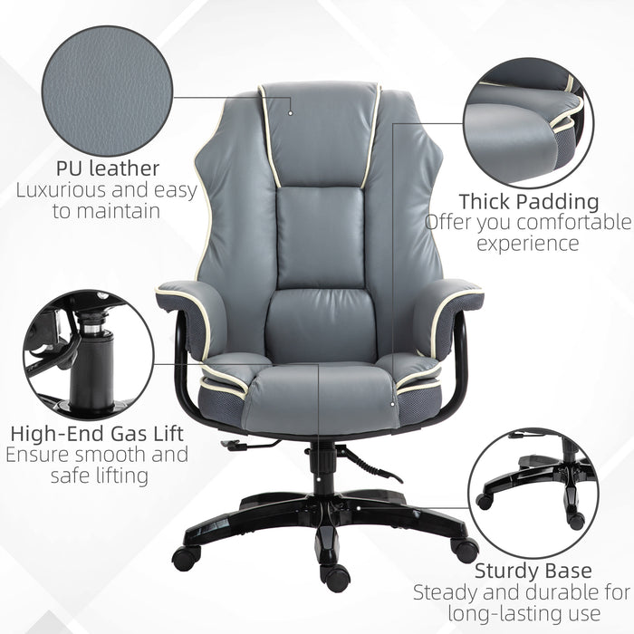 Ergonomic High Back Executive Chair - PU Leather, Reclining and Swivel Design for Workplace Comfort - Ideal Desk Seat for Home Office Use, Grey