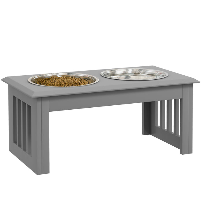 Raised Dog Feeder with Stand - Stainless Steel Bowls for Small to Medium Pets, 58x31x25cm - Ergonomic Elevated Food Station in Grey