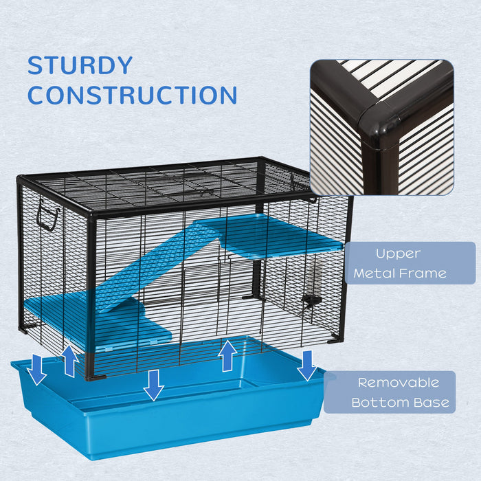 Compact Indoor Habitat for Guinea Pigs, Hamsters, Chinchillas - Includes Accessories, 80x48x58 cm, Light Blue - Perfect Home for Your Small Furry Friends