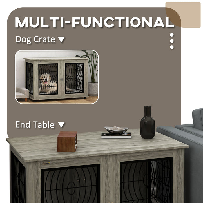 Extra Large Indoor Dog Crate End Table - 44.5" with Soft Washable Cushion & Lockable Door - Elegant Pet Furniture for Dogs