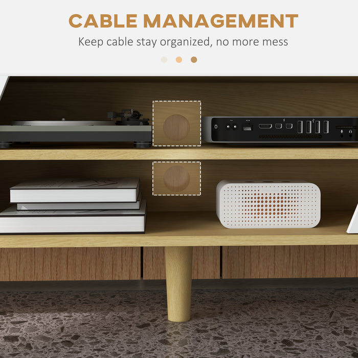 Aosom UK TV Stand - 65" Oak and White Television Unit with Storage Shelves & Soft-Closing Door - Ideal for Living Room and Bedroom Cable Management