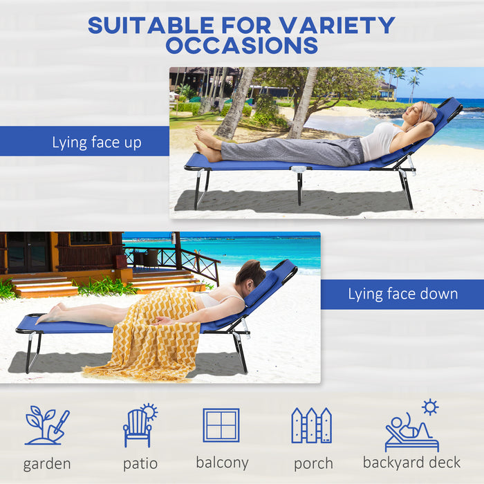 Outdoor Reclining Sun Lounger Chairs, Set of2 with 4-Level Adjustable Backrest and Reading Hole - Comfortable Patio Furniture with Pillows, Blue - Ideal for Poolside Relaxation and Sunbathing