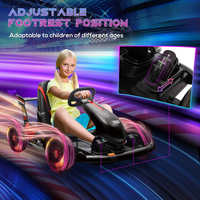 12V Electric Go Kart for Kids - Adjustable Footrest, Reversible Steering, Ride-On Racer, 2 Speed Options - Rechargeable Battery-Powered Kart for Racing Enthusiasts