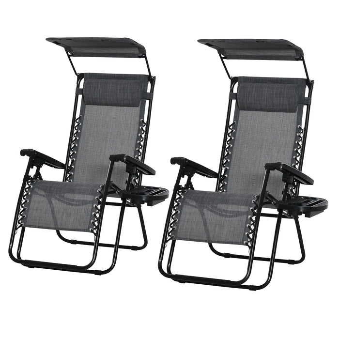 Foldable Zero Gravity Garden Lounge Chairs with Headrest - Reclining Sun Loungers with Footrest, Armrest, Cup Holder & Canopy Shade - Comfortable Outdoor Seating for Patio & Deck Use