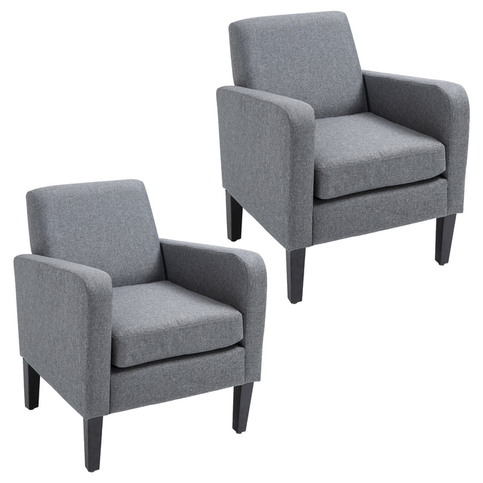 Modern Upholstered Accent Chairs (Set of 2) - Rubber Wood Legs, Single Sofa Design, Grey - Stylish Seating for Living Room or Bedroom