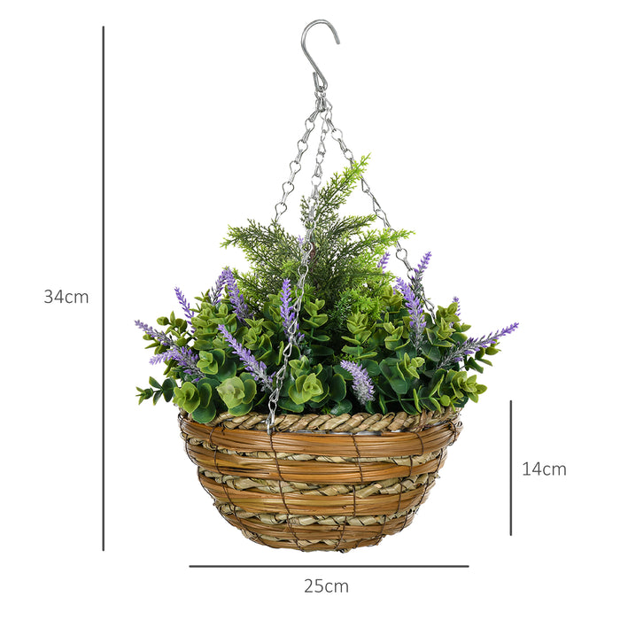 Artificial Lisianthus Hanging Plants - 2-Piece Set with Baskets for Home and Garden Decor, Vibrant Purple - Enhance Your Indoor & Outdoor Spaces