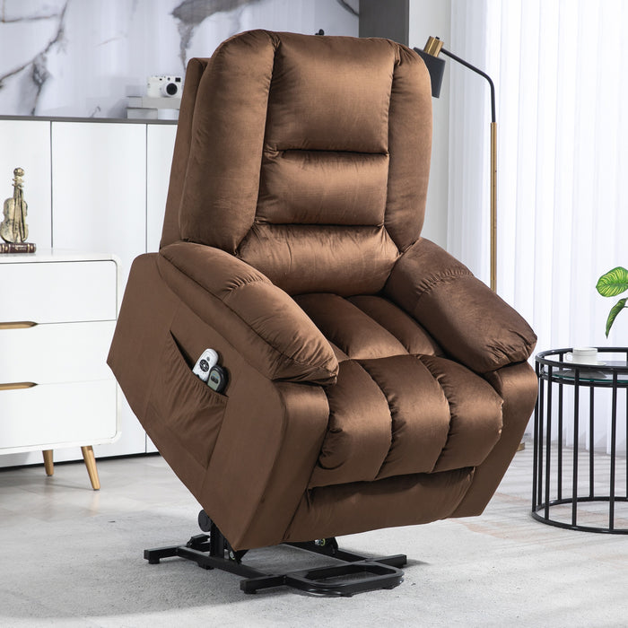 Electric Riser Recliner Chair with Massaging Heat Function - Quick Assembly, Vibration Massage, Heated Seat, Side Storage Pockets in Brown - Ideal for Elderly and Those with Limited Mobility