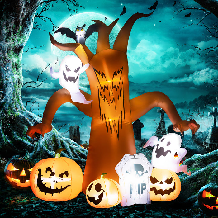 Inflatable Halloween 7.9FT Ghost Tree with Pumpkins - White Ghosts, Tombstone, Lawn & Garden Decor - Ideal Outdoor Blow-Up for Festive Party Atmosphere