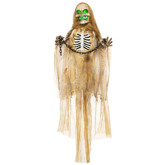 72" Hanging Skeleton Decoration with Sound and Light - Halloween Animatronic with Sound Activation, Light-Up Body and Sound Effects - Spooky Prop for Haunted House and Outdoor Display