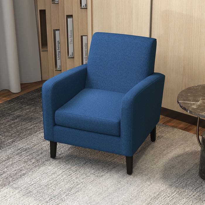 Modern Upholstered Armchairs Set - 2-Piece, Rubber Wood Legs, Accent Single Sofa Chairs in Blue - Ideal for Living Room and Bedroom Comfort