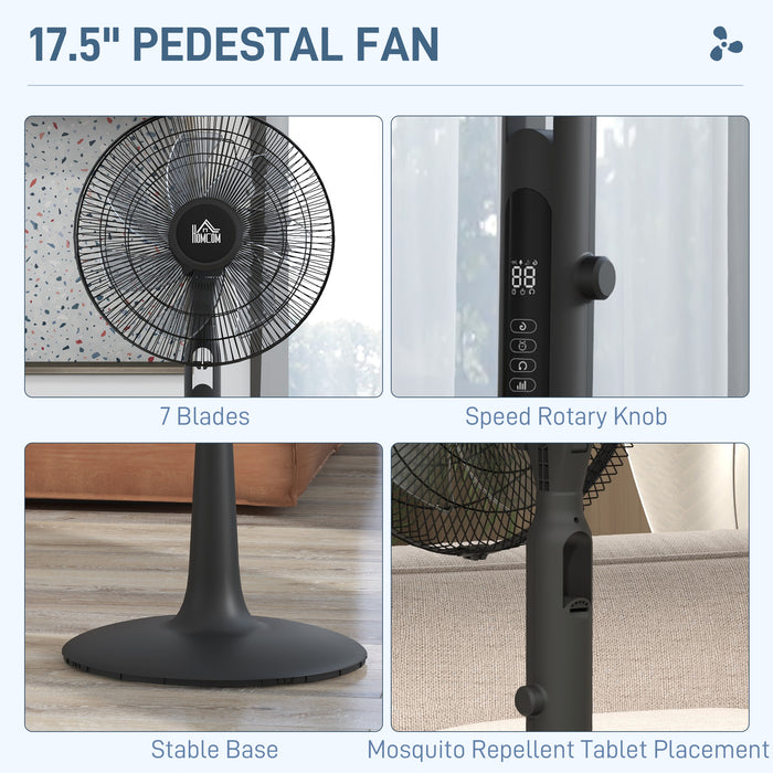 DC Pedestal Fan - 17.5'' Oscillating Fan with 28 Speed Settings and Mosquito Repellent - Features 3 Modes, 75° Oscillation, 12-Hour Timer, Adjustable Height for Home Comfort