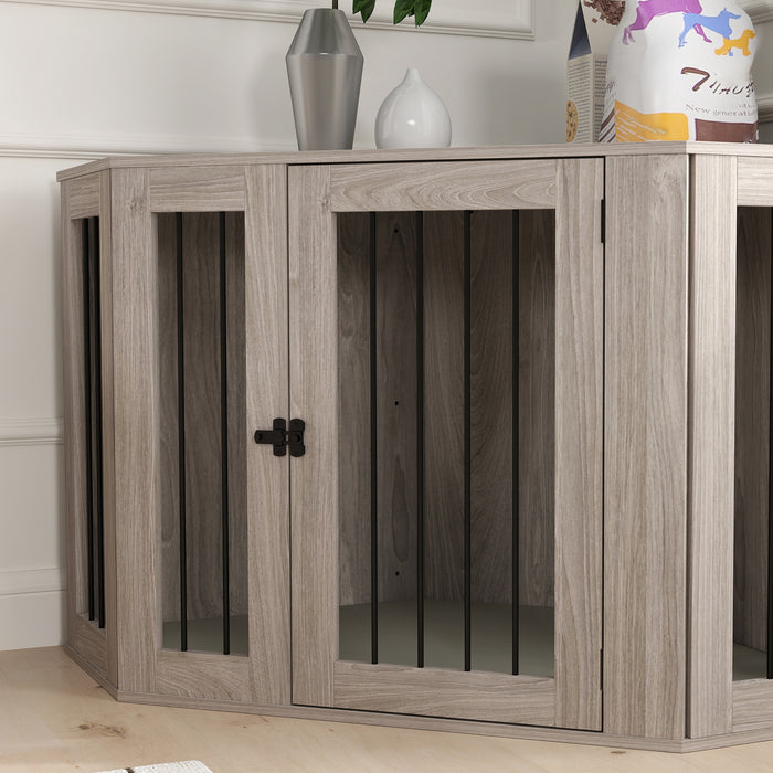 2 in 1 Dog Crate End Table with Comfort Cushion - Stylish 122x61x71cm Pet-Friendly Furniture in Walnut Brown - Ideal for Home Décor and Pet Comfort