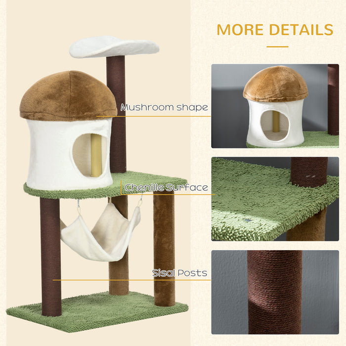 100cm Cat Tree Tower - Mushroom Condo, Sisal Scratching Post, Hammock Activity Center - Ideal for Playful Cats & Kittens