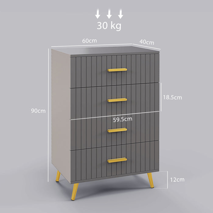 Modern 4-Drawer Bedroom Chest - Stylish Dark Grey Dresser with Aluminium Legs for Ample Storage - Sleek Organizer for Contemporary Home Decor