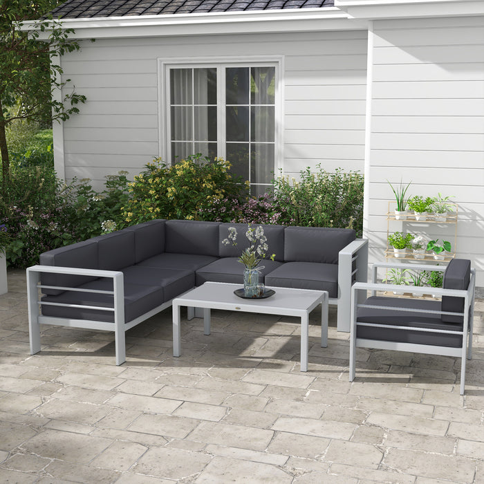 Aluminium 5-Piece Outdoor Lounge Set with Glass Table - Stylish Grey Sofa Arrangement - Perfect for Patio and Garden Entertaining