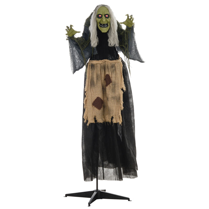 Aosom UK 63" Witch Animatronic - Sound-Activated Halloween Decoration with Light-Up Eyes & Spooky Sound Effects - Ideal Animated Prop for Haunted House Scenarios