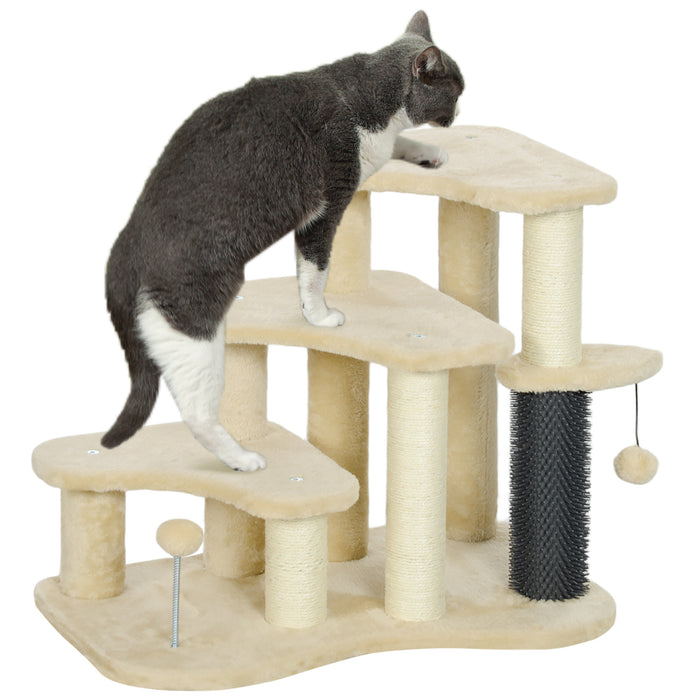 PawHut Cat Tree 2 in 1 Pet Stairs w/ Scratching Tickling Post, Toy Balls, for Bed, Sofa, Couch, Beige | Aosom UK