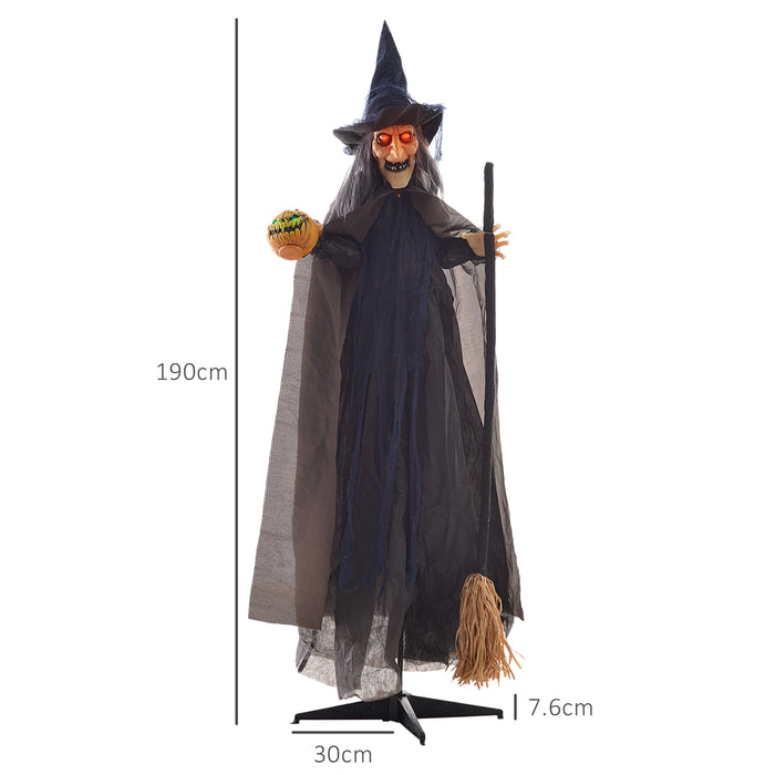 75" Sound-Activated Witch with Broomstick - Outdoor Halloween Animatronic Decoration with Light-Up Eyes and Spooky Sound Effects - Perfect for Haunted House Attractions and Festive Yard Displays