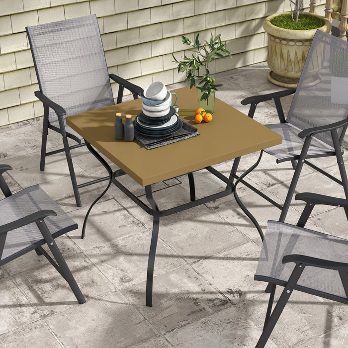 Outdoor Square Marble-Effect Dining Table 80cm with Umbrella Hole - Durable Patio Furniture for Al Fresco Meals - Perfect for Garden Gatherings and Seating 4 Guests