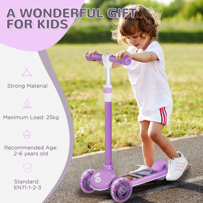 3-Wheel Scooter for Kids Aged 2-6 - Adjustable Height, LED Wheels & Soft TPE Handlebar in Purple - Ideal for Developing Balance & Coordination