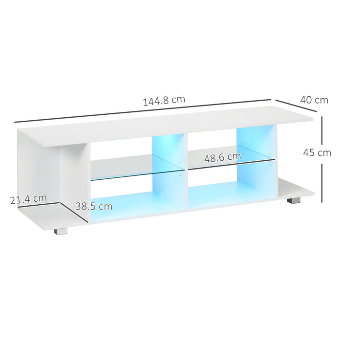 Modern 145cm TV Stand with Glass Shelves - RGB LED Illumination for Displays up to 60-inch - Stylish Living Room Media Storage Solution