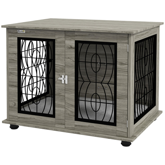 Dog Crate End Table with Washable Cushion - 29.5" Indoor Pet Furniture, Lockable Door - Stylish Home Solution for Medium Dog Comfort & Security